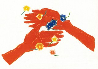 “手遊びから生まれるカタチ”が絵として表現されている椎木彩子氏の個展「　と、花」