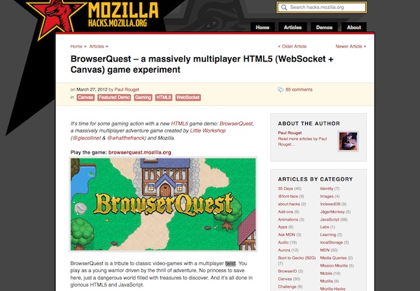 Browser Quest: Massively Multiplayer HTML5 Game w/ Websockets